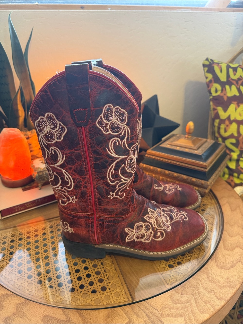 Girls Embroidered Western Cowboy Boots Leather Upper Youth 2 - Picture 4 of 9